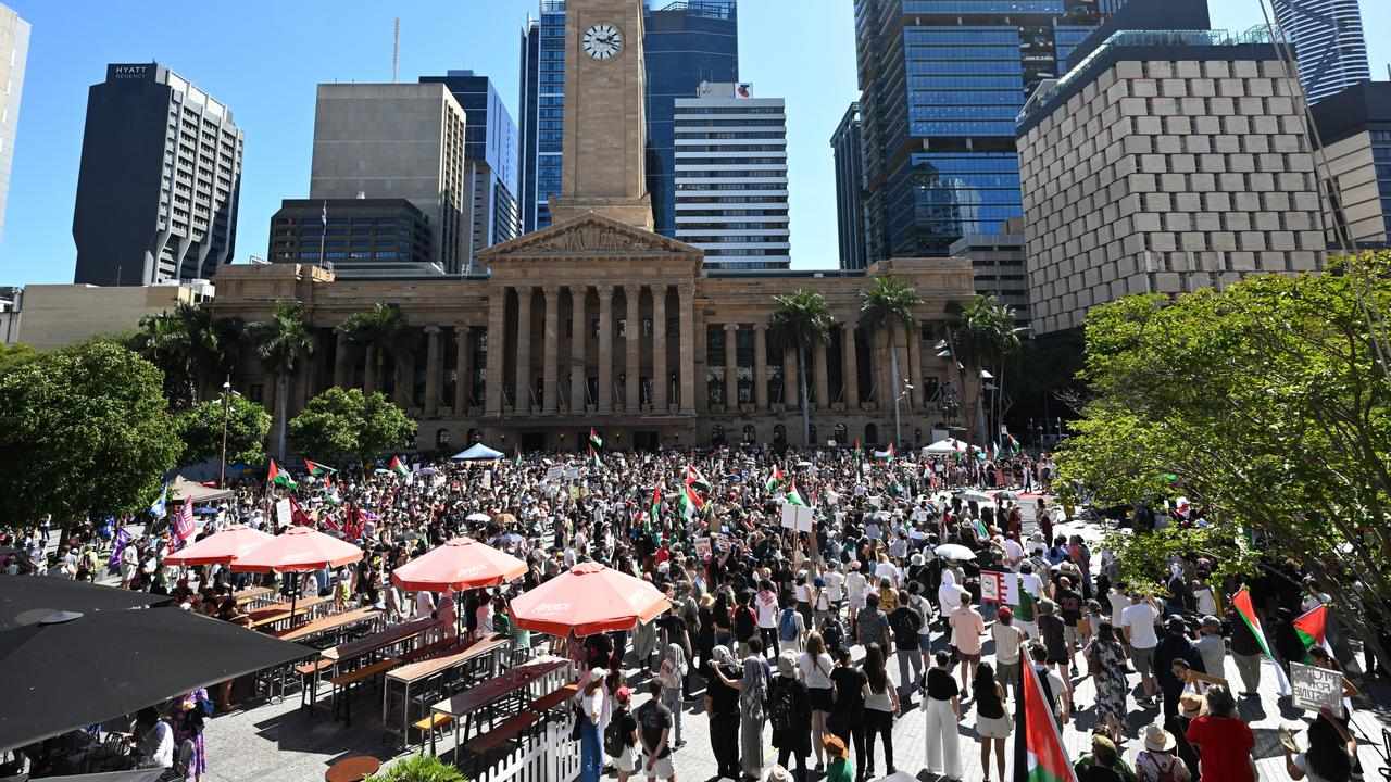 Protestors in King George Square in Brisbane