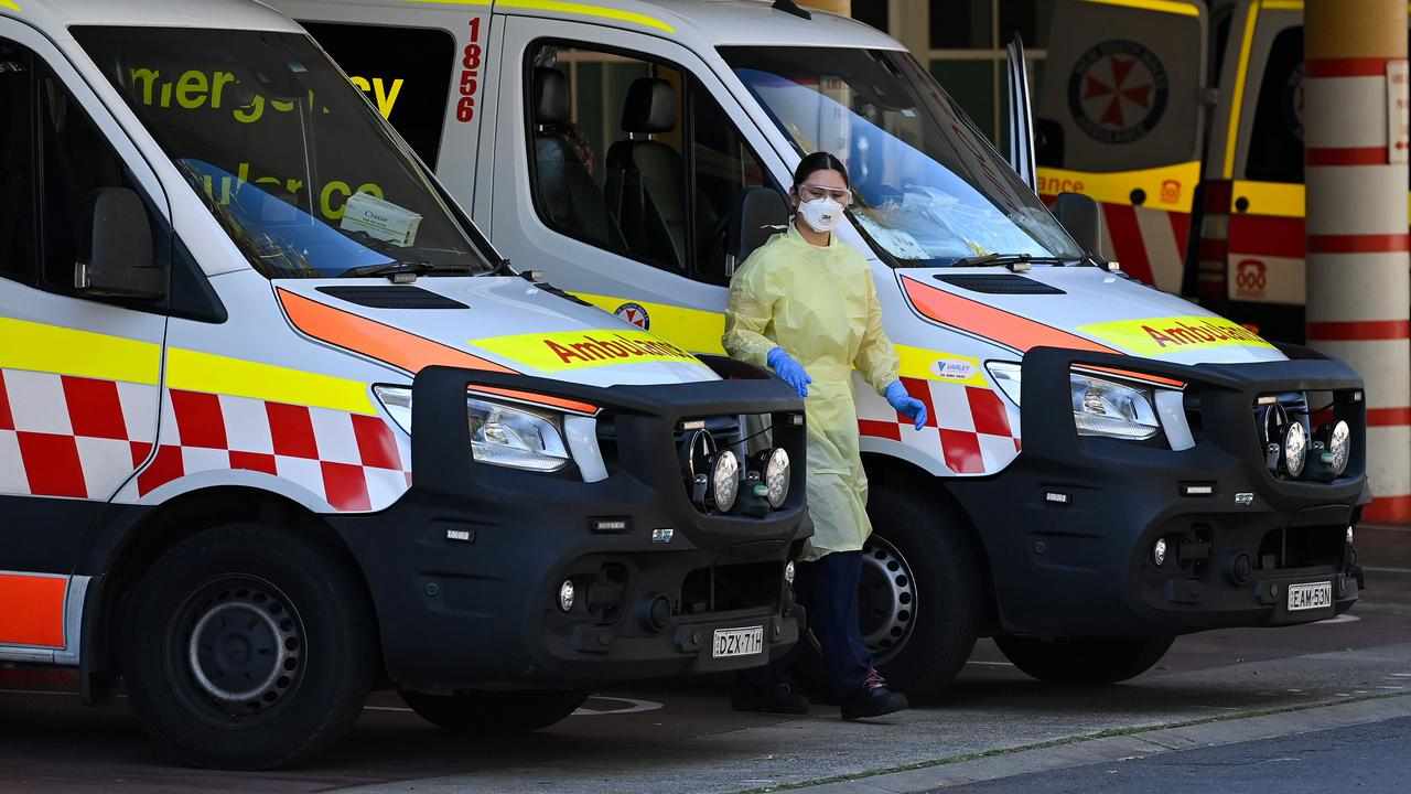Ambulances parked at Liverpool Hospital in Sydney