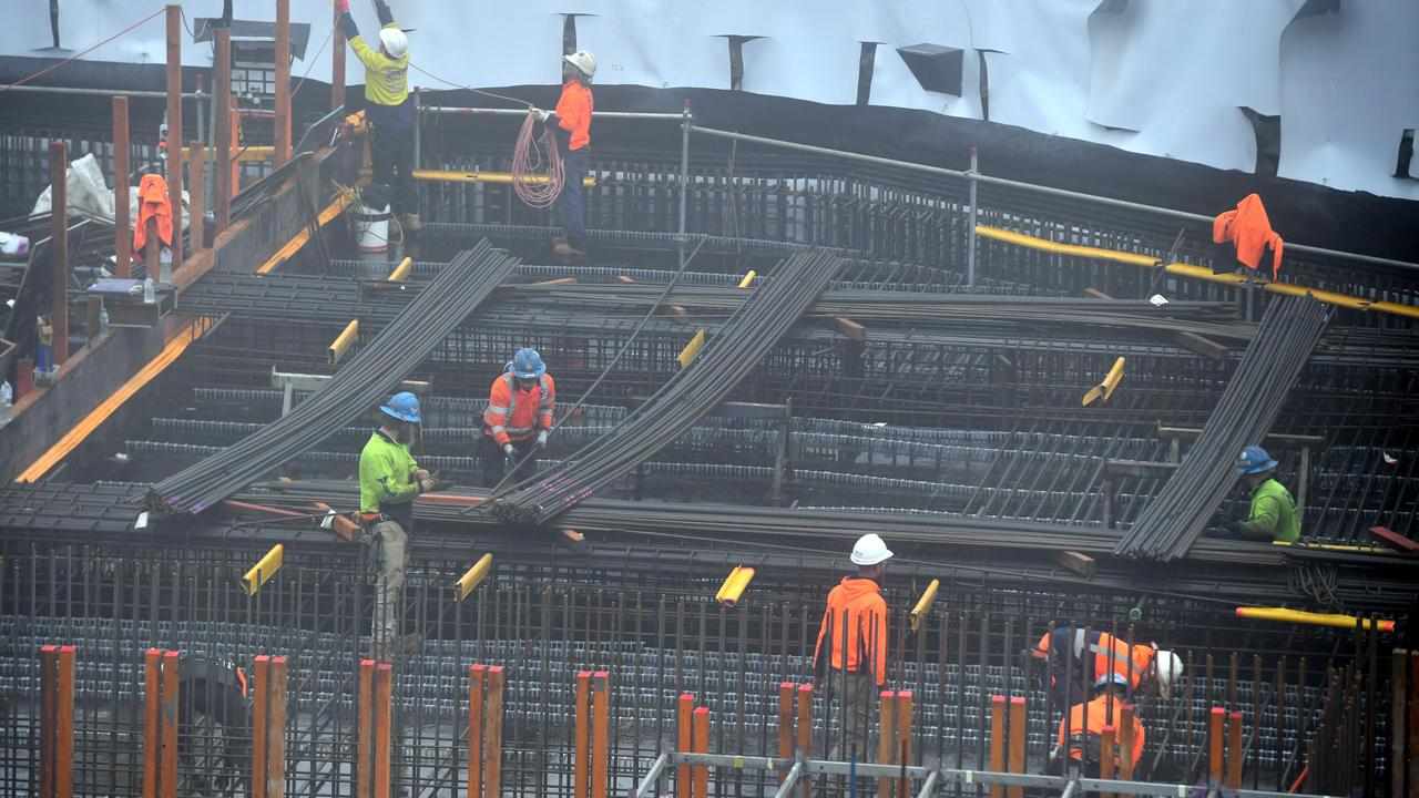 Workers on a building site at Barangaroo Point in Sydney