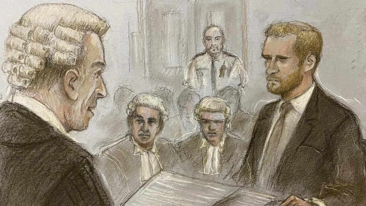 Courtroom sketch of Prince Harry being cross-examined