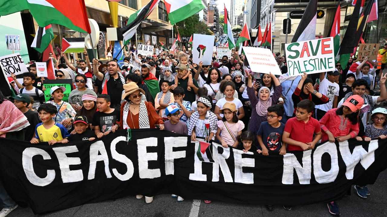 Protesters at a pro-Palestine demonstration in Brisbane.