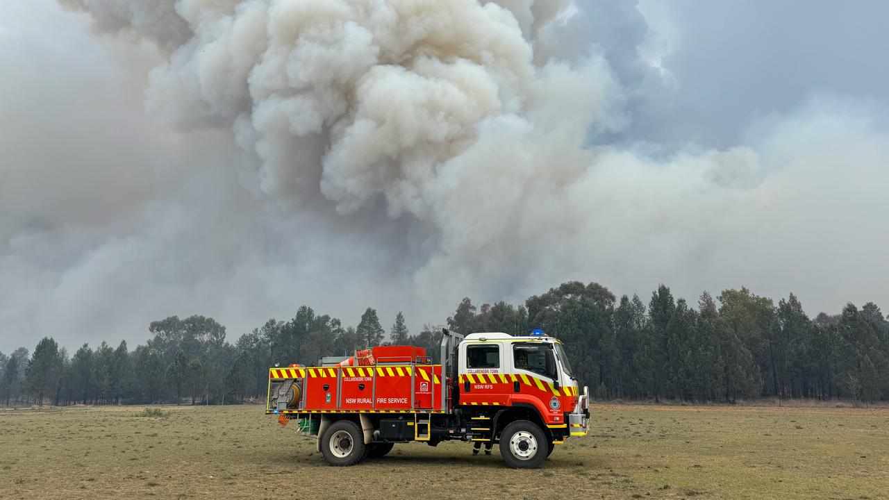 Firefighters at the fire burning near Narrabri