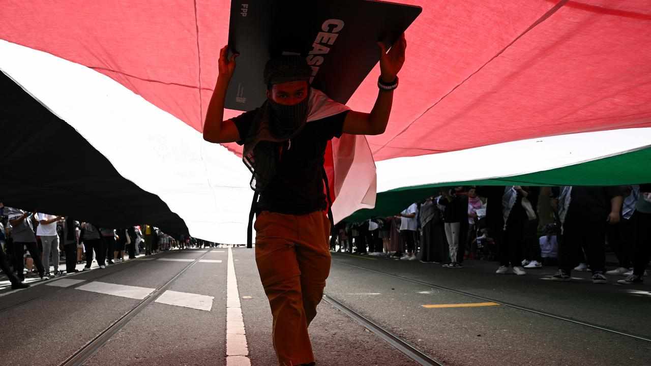 Protesters at the Global Day of Action for Gaza rally in Melbourne