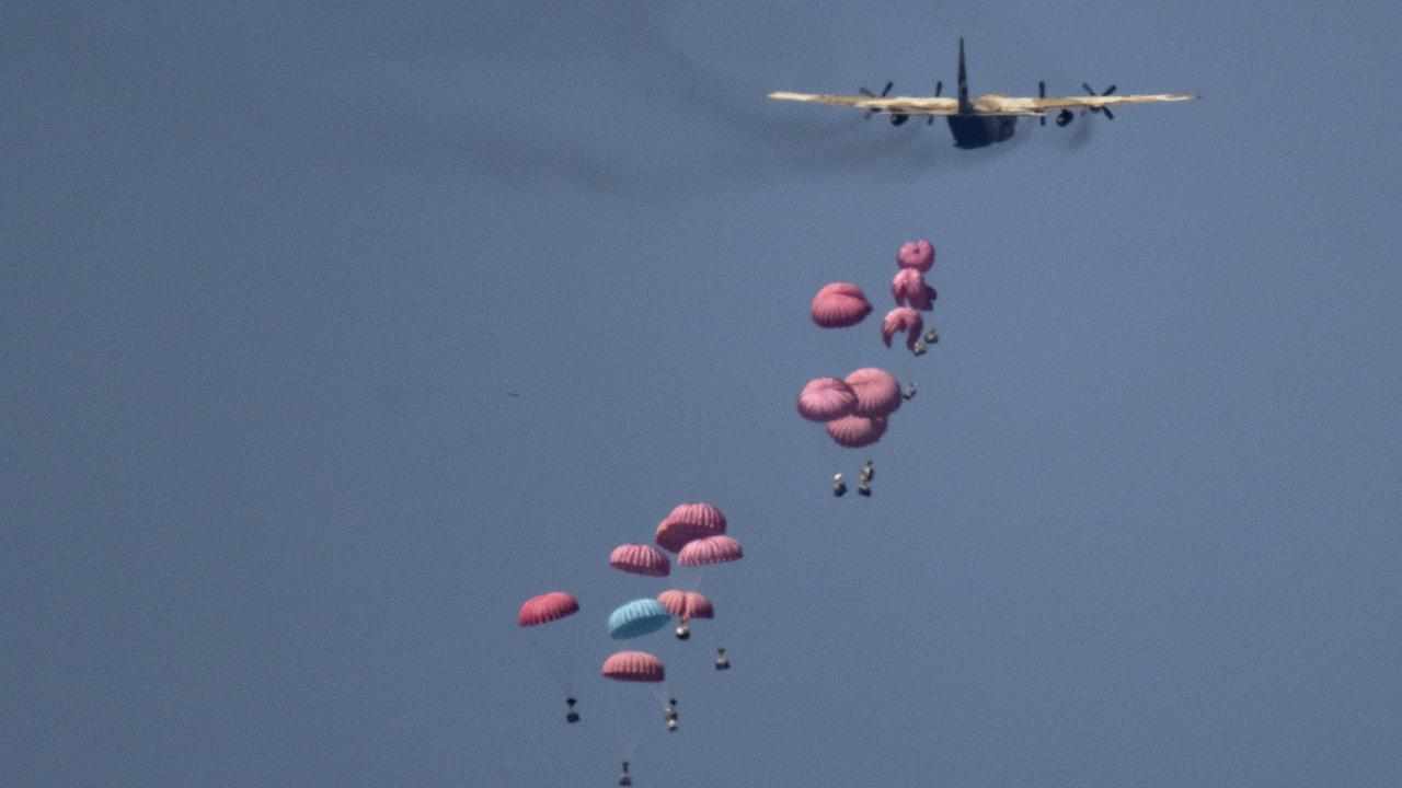 An aircraft drops humanitarian aid over northern Gaza Strip