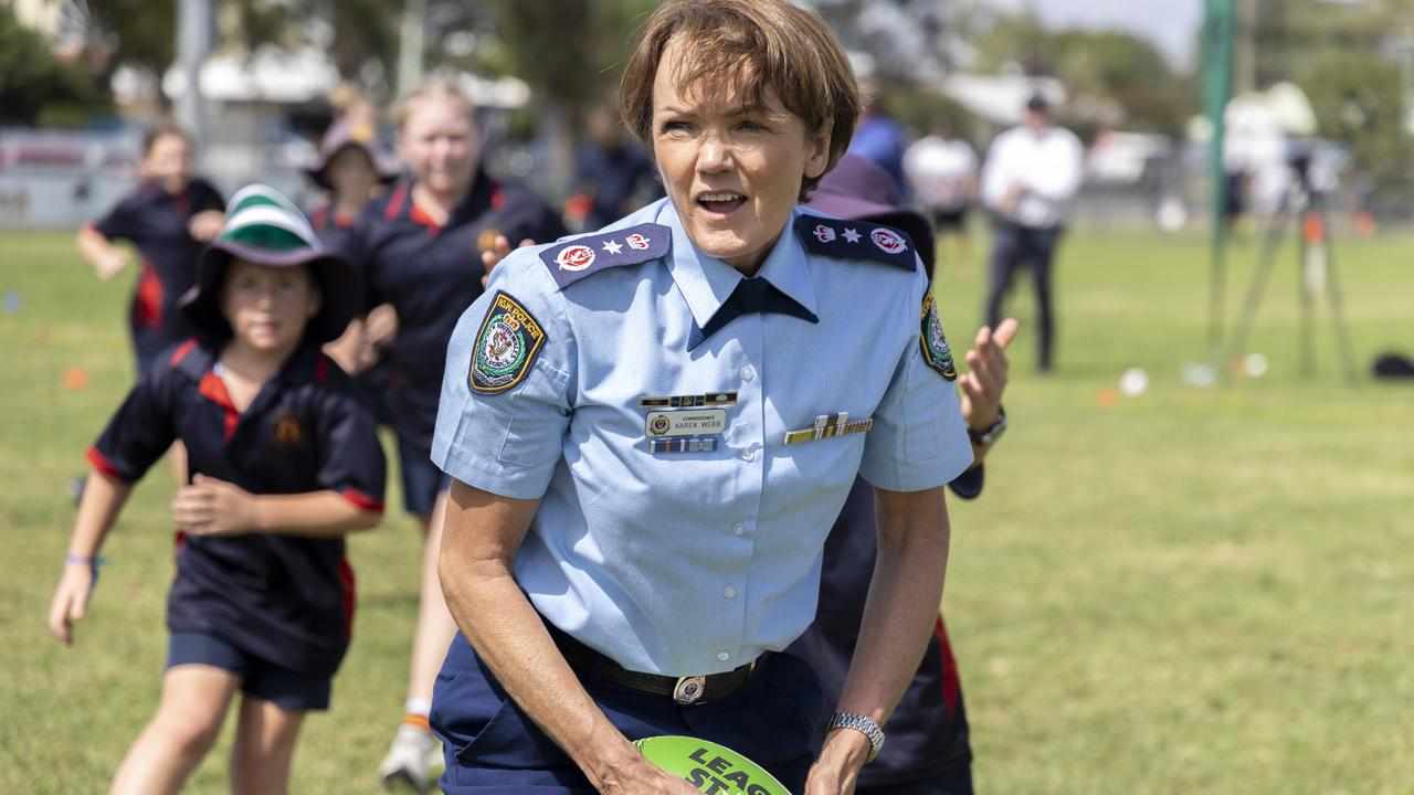 NSW Police Commissioner Karen Webb playing touch rugby in Moree