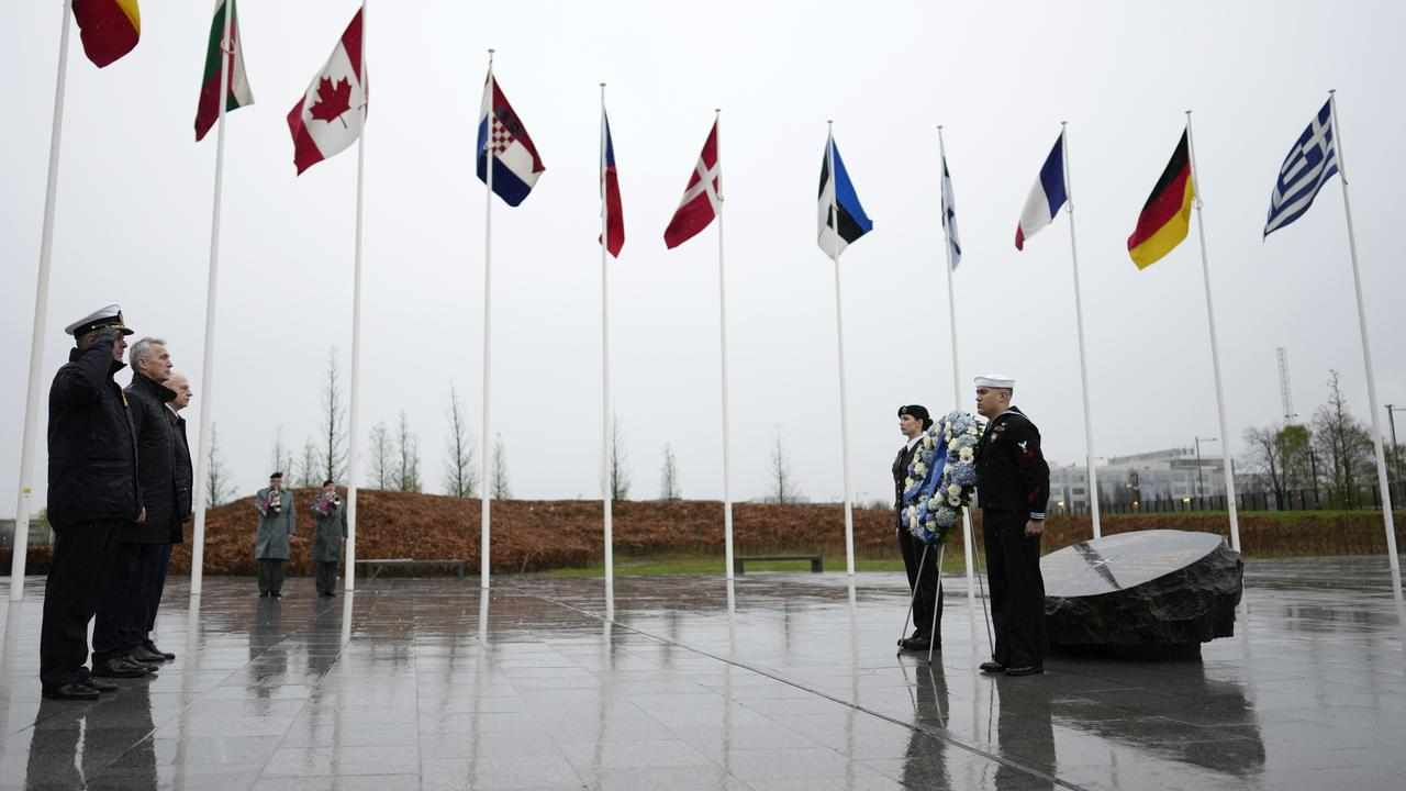 A wreath-laying ceremony at NATO headquarters in Brussels