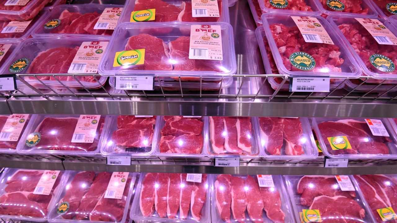 Meat on display in a Woolworths supermarket