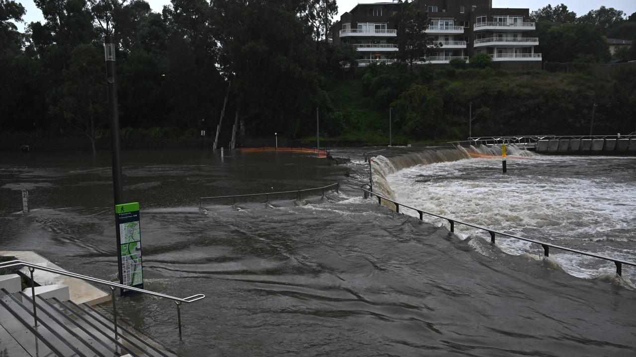 Floodwaters inundate the Parramatta ferry wharf