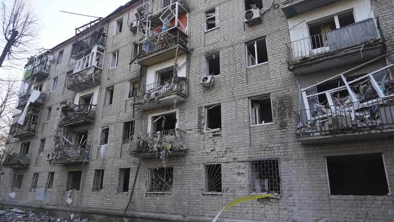 A damaged residential building in Ukraine