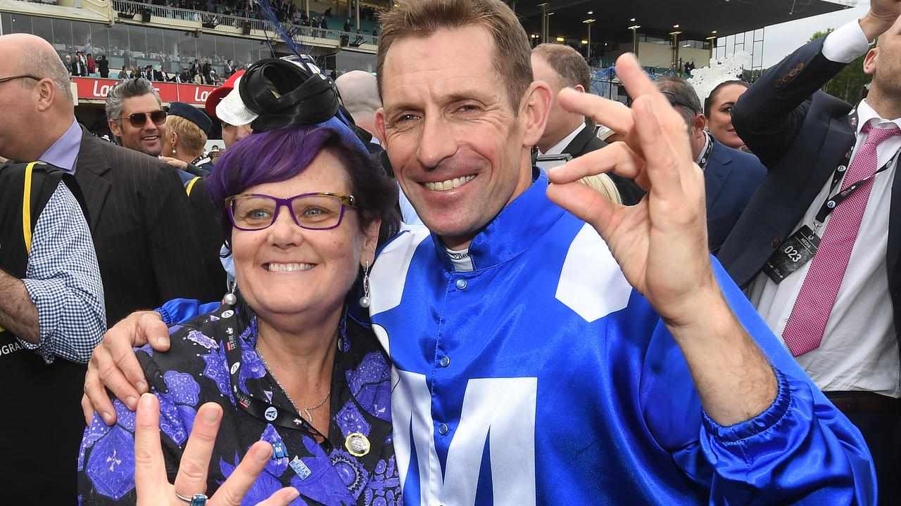 Debbie Kepitis with Hugh Bowman after Winx's fourth Cox Plate.