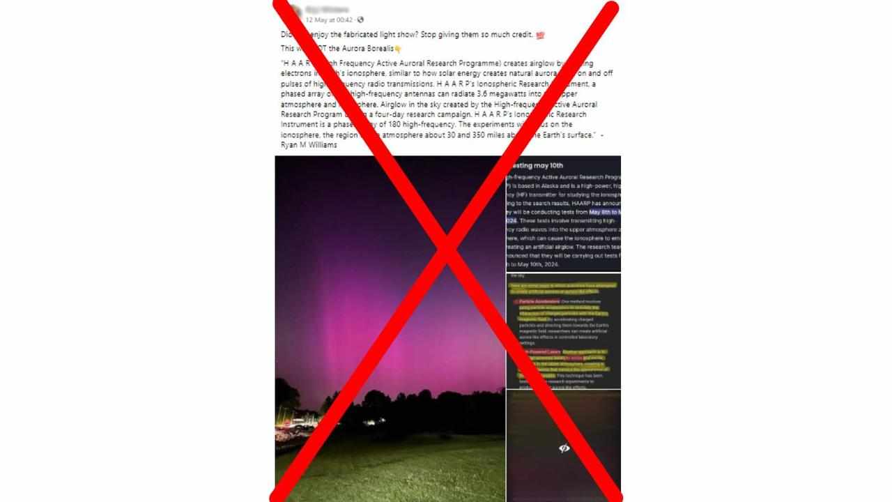 A Facebook post connecting the May 2024 aurora australis with HAARP.