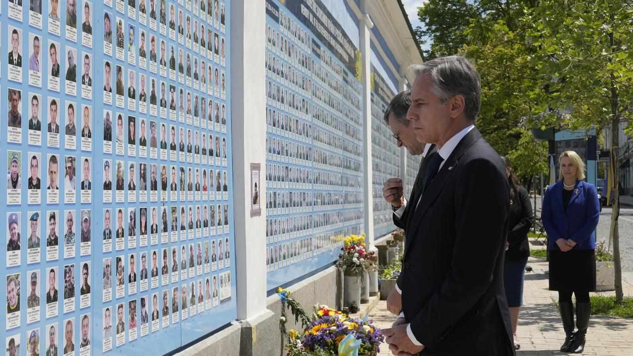 US Secretary of State Antony Blinken at a Kyiv memorial for soldiers