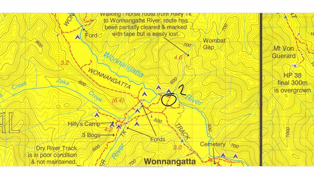 Map of the Wonnangatta Valley and Bucks Camp shown to the jury