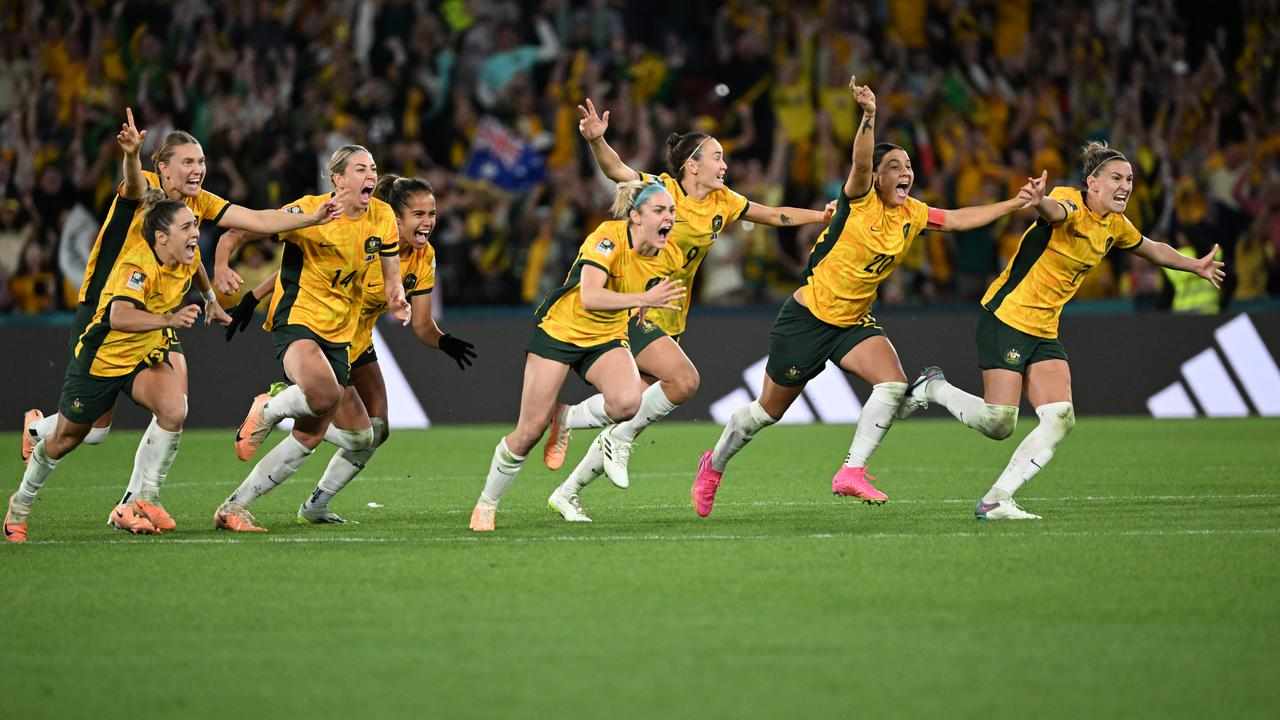Matildas celebrate a win.