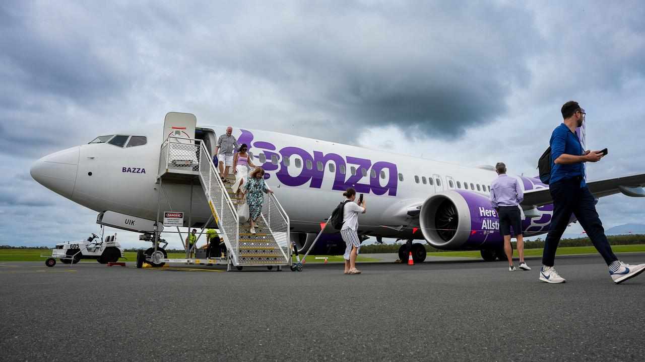 Passengers board a Bonza flight